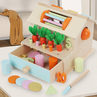Support de présentation de jouet en bois Montessori multi-activités boîte de tri de formes géométriques motricité fine pour tout-petits