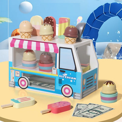 Camion de glaces en bois à tirer Jouet de jeu de rôle