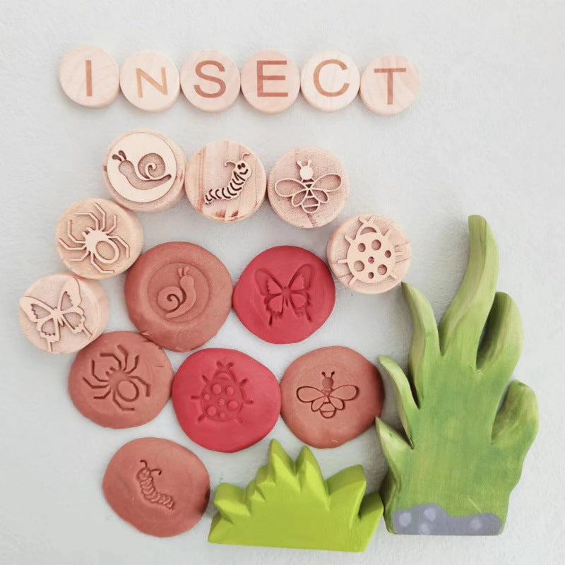 Montessori Kids Wooden Stamps Insects Bee Footprints Animals Butterfly lifecycle Set