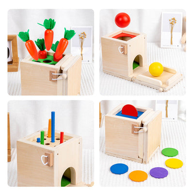 Montessori 4 in 1 Interchangeable Object Permanence Box Activity Box Kids Geometric Sensory Fine Motor Skill Activity Toy !