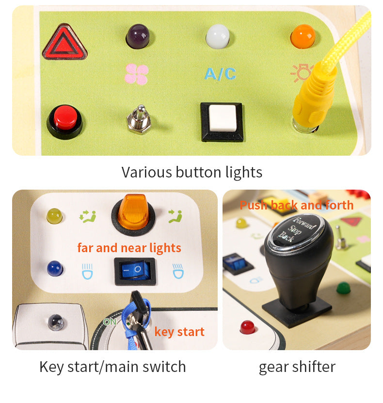 Deluxe Childrens Busy Board LED driving theme light buttons and dials