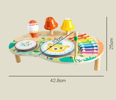 Ensemble musical de percussion en bois pour enfants avec cloche, carillon musical, tambour, xylophone et hochets