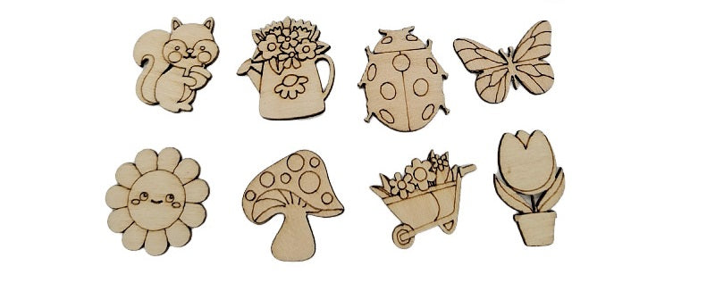 50-100 Pieces Wooden Animal Flower Shape Pieces Art Craft Chips Toys Natural Nature DIY Loose Parts