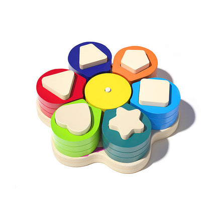 Wooden Toddler Flower Colour & Shape Sorting Board Stacking Toy