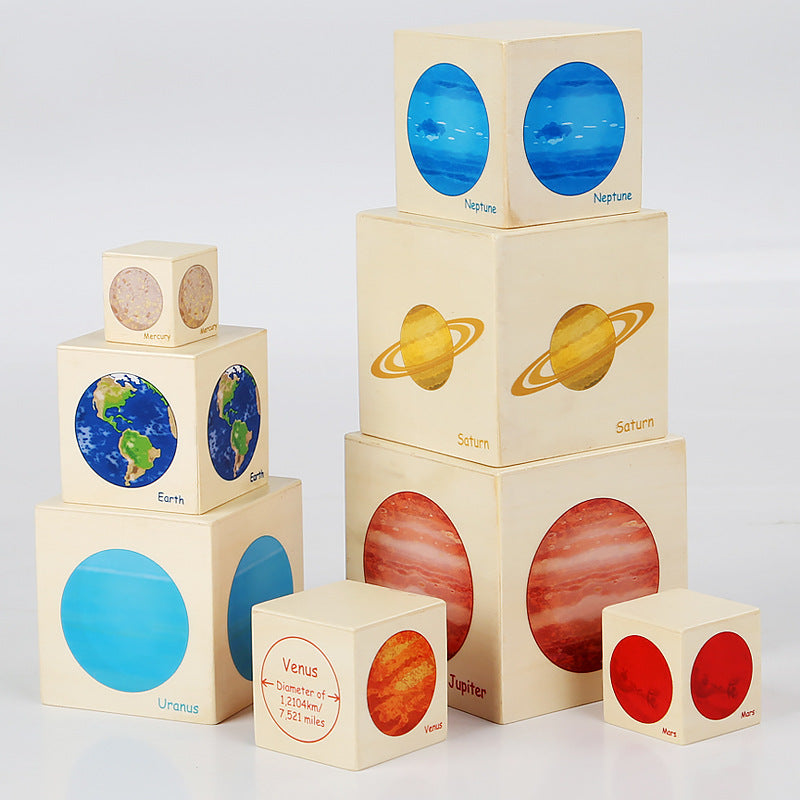 Montessori Wooden Life Cycle Activity Stacking Cube Planets Nesting Boxes