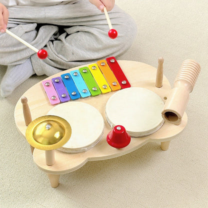 Wooden Kids Percussion Music Set with Bell Musical Chime Drum and Xylophone