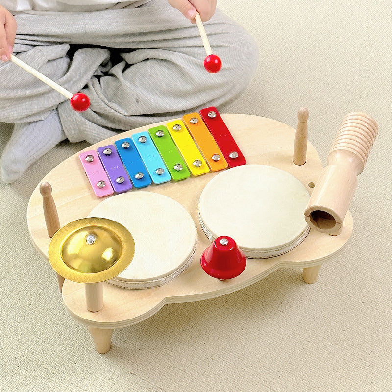 Wooden Kids Percussion Music Set with Bell Musical Chime Drum and Xylophone