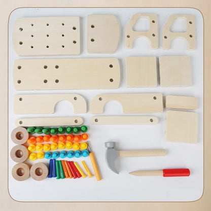 Wooden Construction Truck 60+ piece Tool Set Hammer Pounding Nail Toy