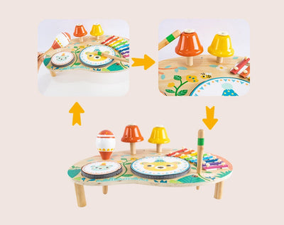 Ensemble musical de percussion en bois pour enfants avec cloche, carillon musical, tambour, xylophone et hochets