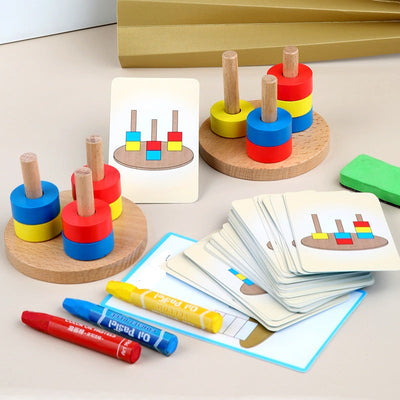 Juguete apilable de cuentas con secuencia de 3 columnas Montessori básico 2 con tarjetas didácticas