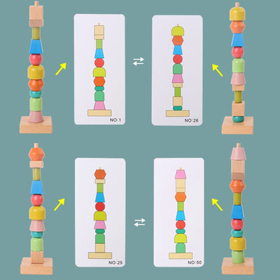 Jumbo Beads Sequencing One Pillar Shape Stacker With Flash Cards and Threading