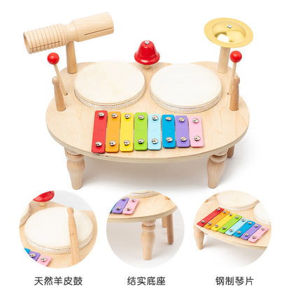 Wooden Kids Percussion Music Set with Bell Musical Chime Drum and Xylophone