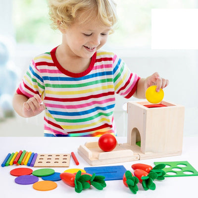 Montessori 4 in 1 Interchangeable Object Permanence Box Activity Box Kids Geometric Sensory Fine Motor Skill Activity Toy !