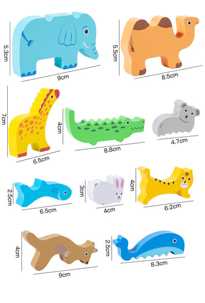 Jeu d'équilibre et d'empilage en blocs d'animaux en bois