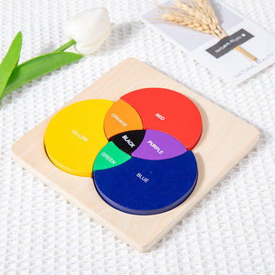 Puzzle en bois Montessori avec roue des couleurs primaires