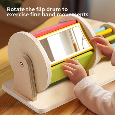 Tambor giratorio doble Montessori para bebés con espejo y sonido