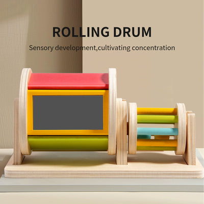 Tambor giratorio doble Montessori para bebés con espejo y sonido