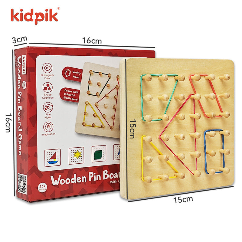 Montessori Nail Board Wooden Geometric Elastic and Nail Board B