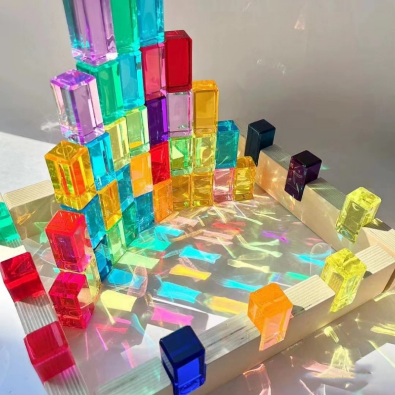 30 Pc Lucite Rectangle Blocks Translucent Acrylic Open-ended Toy with Tray
