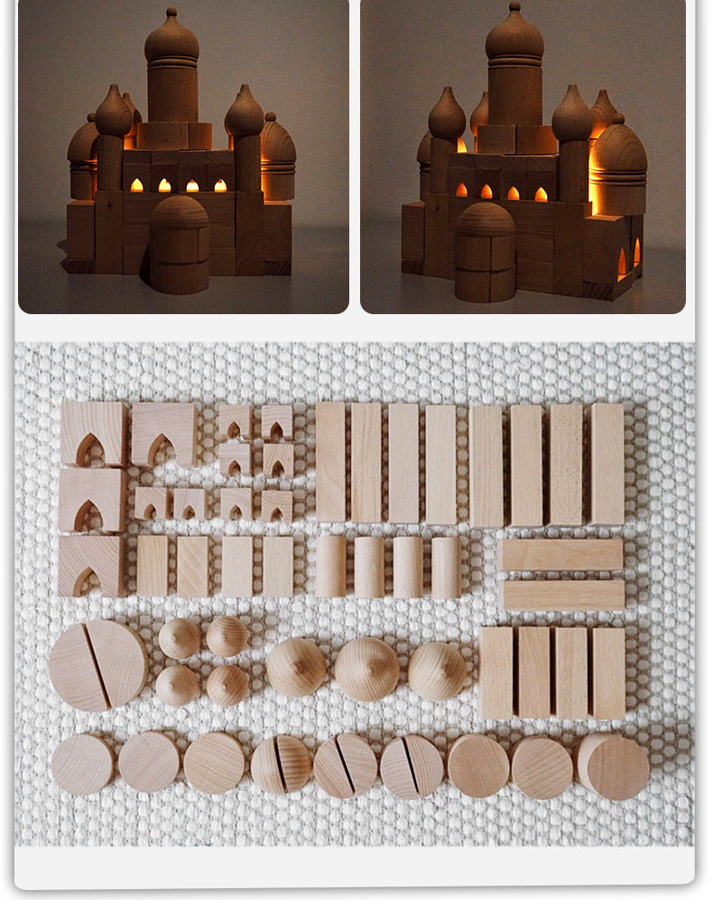 Wooden Church Building Blocks Set Open Ended Play Kids Toy
