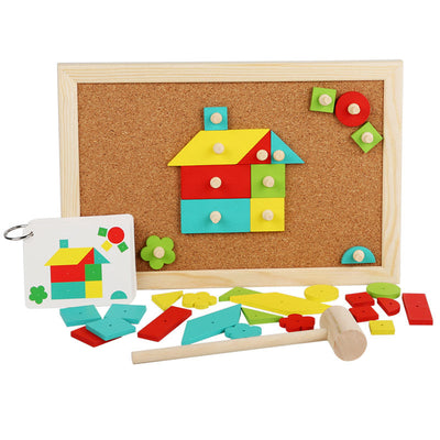 Tap a Shape Wooden Hammer Nail Board  Geometric Shapes Game Toy