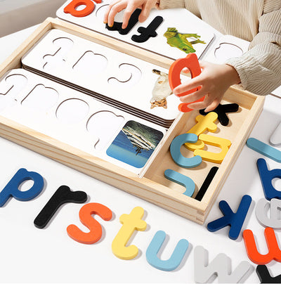 Grand jeu d'orthographe en bois avec cartes d'orthographe en bois