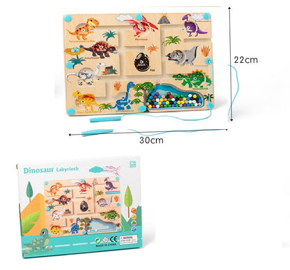 Portable Magnetic Number Beads Pen Sliding Dinosaur Maze Puzzle Board