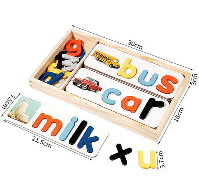 Grand jeu d'orthographe en bois avec cartes d'orthographe en bois