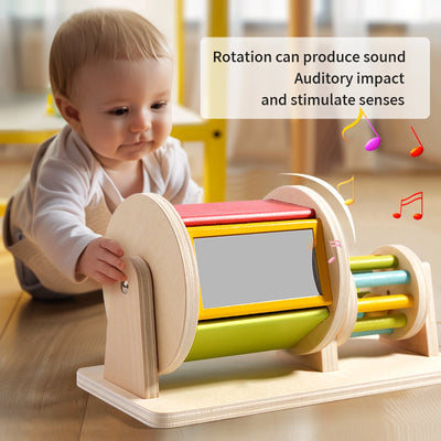 Tambor giratorio doble Montessori para bebés con espejo y sonido