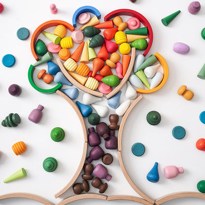 Wooden Rainbow Colour Mandala Loose Parts Set Assorted Styles