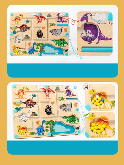 Portable Magnetic Number Beads Pen Sliding Dinosaur Maze Puzzle Board