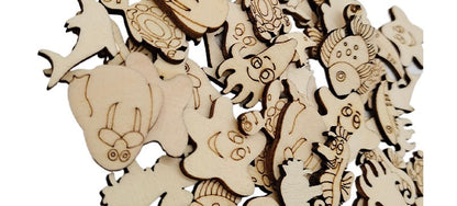 50-100 Pieces Wooden Animal Flower Shape Pieces Art Craft Chips Toys Natural Nature DIY Loose Parts