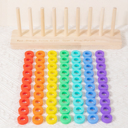 Montessori Wooden Counting Stacker 9 Column Colour Sorting Game