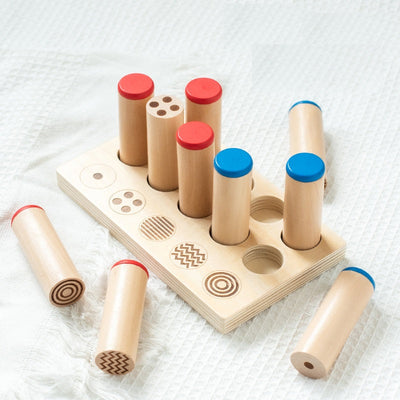 Boîtes cylindriques sonores Montessori Jeu de tri et d'association sensoriel avec trieur de motifs et mémoire des couleurs