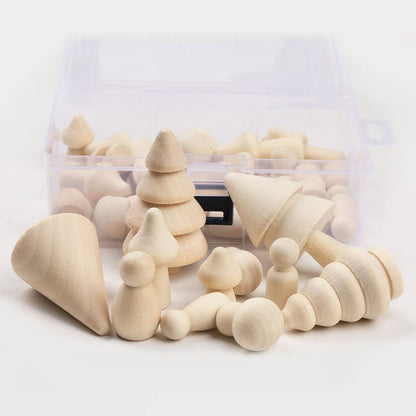 Set of 40 Wooden Woodlands and Mushrooms Tree & Peg Leg Dolls Loose Parts Craft DIY Bundle