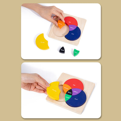 Puzzle en bois Montessori avec roue des couleurs primaires