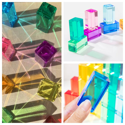 30 Pc Lucite Rectangle Blocks Translucent Acrylic Open-ended Toy with Tray