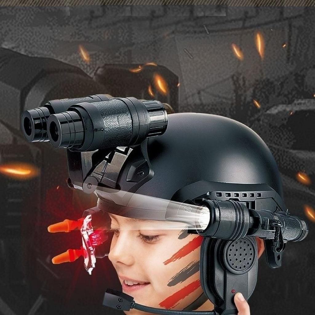Multifunctional Tactical Helmet Children's Model Outdoor Set with Binoculars, Flashlight, High-Definition Telescope,  Infrared and Amplifying Communication Microphone A Perfect Gift Toy for Boys