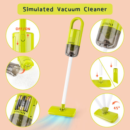 Kids Play Trolley Cleaning Set - Educational Toy Cleaning Set for Toddlers, Children’s Role Play Cleaning Tools with Housekeeping Cart, Broom, and Dust Pan, 12 Pieces Pretend Play Set for Boys and Girls Ages 3-8