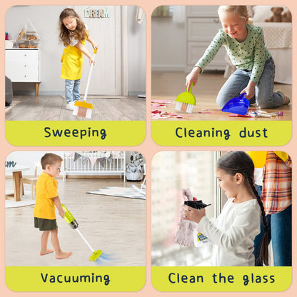 Kids Play Trolley Cleaning Set - Educational Toy Cleaning Set for Toddlers, Children’s Role Play Cleaning Tools with Housekeeping Cart, Broom, and Dust Pan, 12 Pieces Pretend Play Set for Boys and Girls Ages 3-8