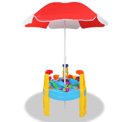 Table de jeu bac à sable et à eau pour enfants avec parasol – 26 pièces, jouet d'activité d'extérieur pour tout-petits