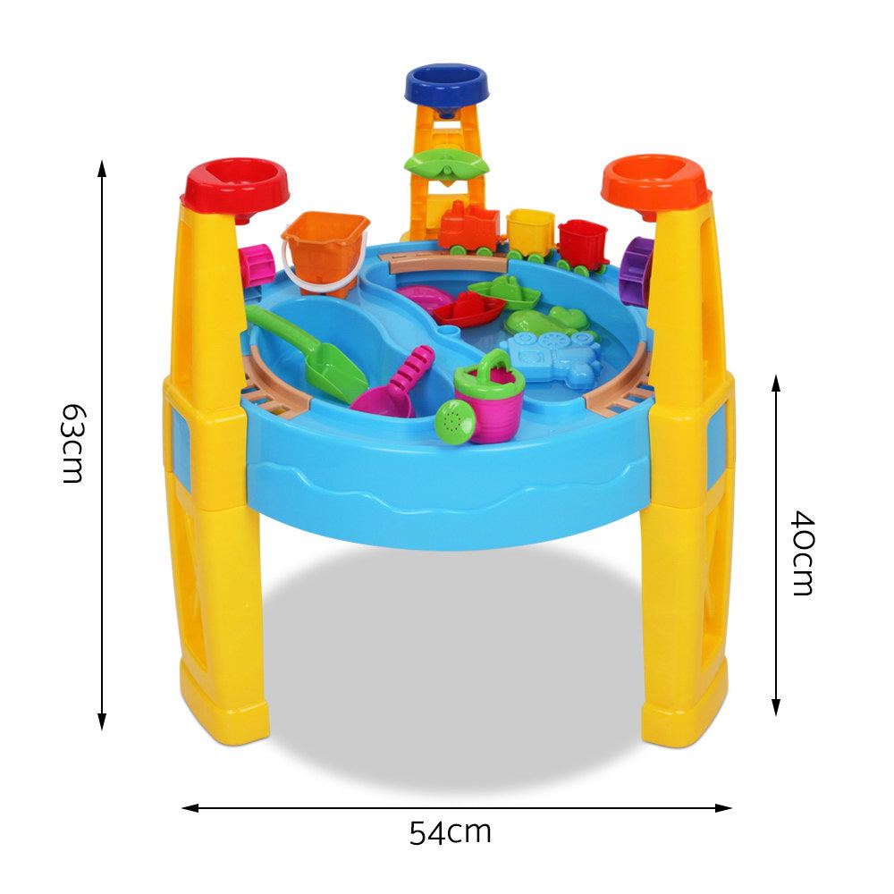 Table de jeu bac à sable et à eau pour enfants avec parasol – 26 pièces, jouet d'activité d'extérieur pour tout-petits