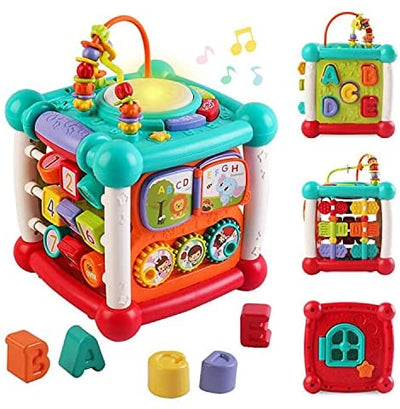 Cube d'activités Bluetooth 15-en-1 avec tri de formes, piano lumineux et sons, jouet éducatif d'apprentissage précoce, cadeau de Noël pour garçons et filles