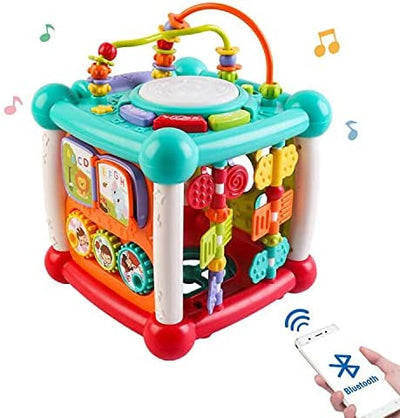 Cube d'activités Bluetooth 15-en-1 avec tri de formes, piano lumineux et sons, jouet éducatif d'apprentissage précoce, cadeau de Noël pour garçons et filles