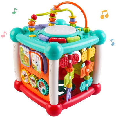 Cube d'activités Bluetooth 15-en-1 avec tri de formes, piano lumineux et sons, jouet éducatif d'apprentissage précoce, cadeau de Noël pour garçons et filles