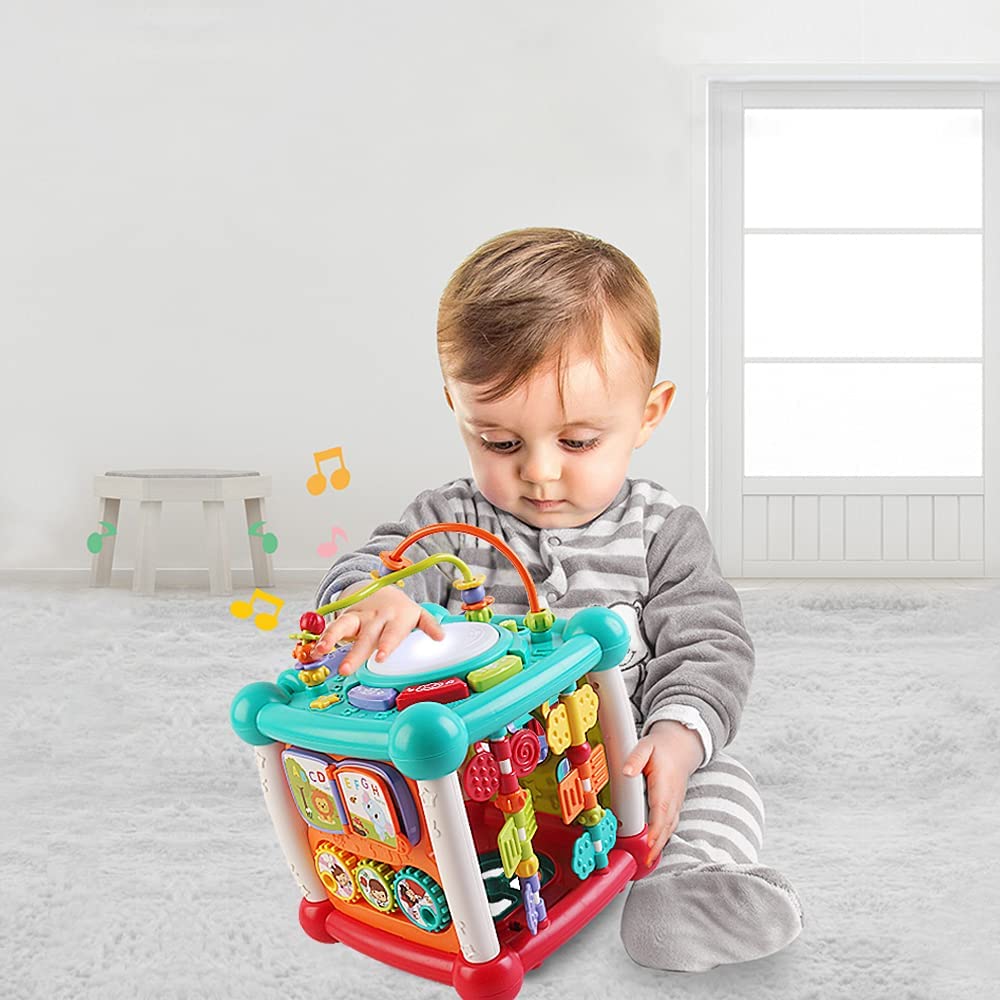 15-in-1 Bluetooth Activity Cube with Shapes Sorting Light Piano Sound Early Learning Educational Toy Christmas Gift for Boys & Girls