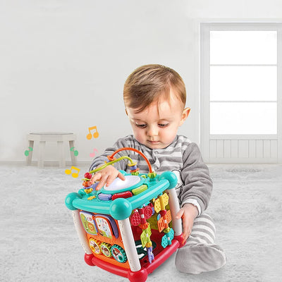 Cube d'activités Bluetooth 15-en-1 avec tri de formes, piano lumineux et sons, jouet éducatif d'apprentissage précoce, cadeau de Noël pour garçons et filles