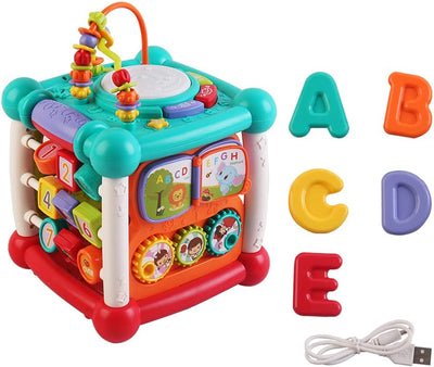 Cube d'activités Bluetooth 15-en-1 avec tri de formes, piano lumineux et sons, jouet éducatif d'apprentissage précoce, cadeau de Noël pour garçons et filles