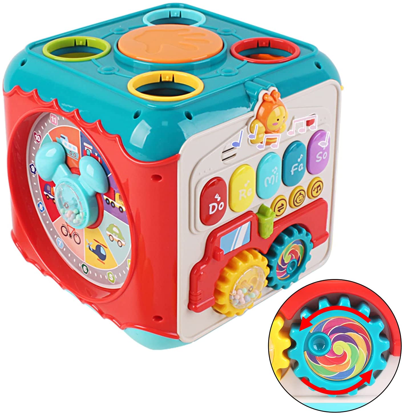 7-in-1 Activity Cube with Shapes Sorting Light and Piano Sound Early Learning Educational Toy Great Birthday Christmas Gift for Kids