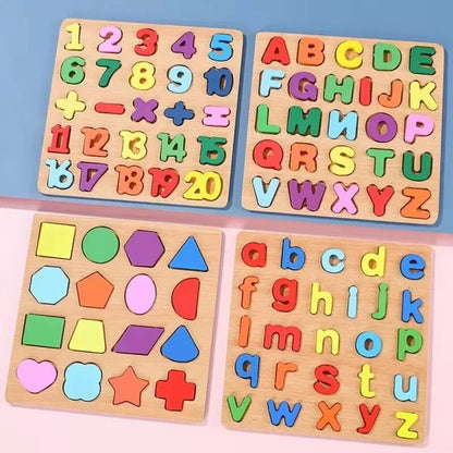 Wooden 3D Alphabet, Numbers & Shapes Learning Puzzle - no knob - Board